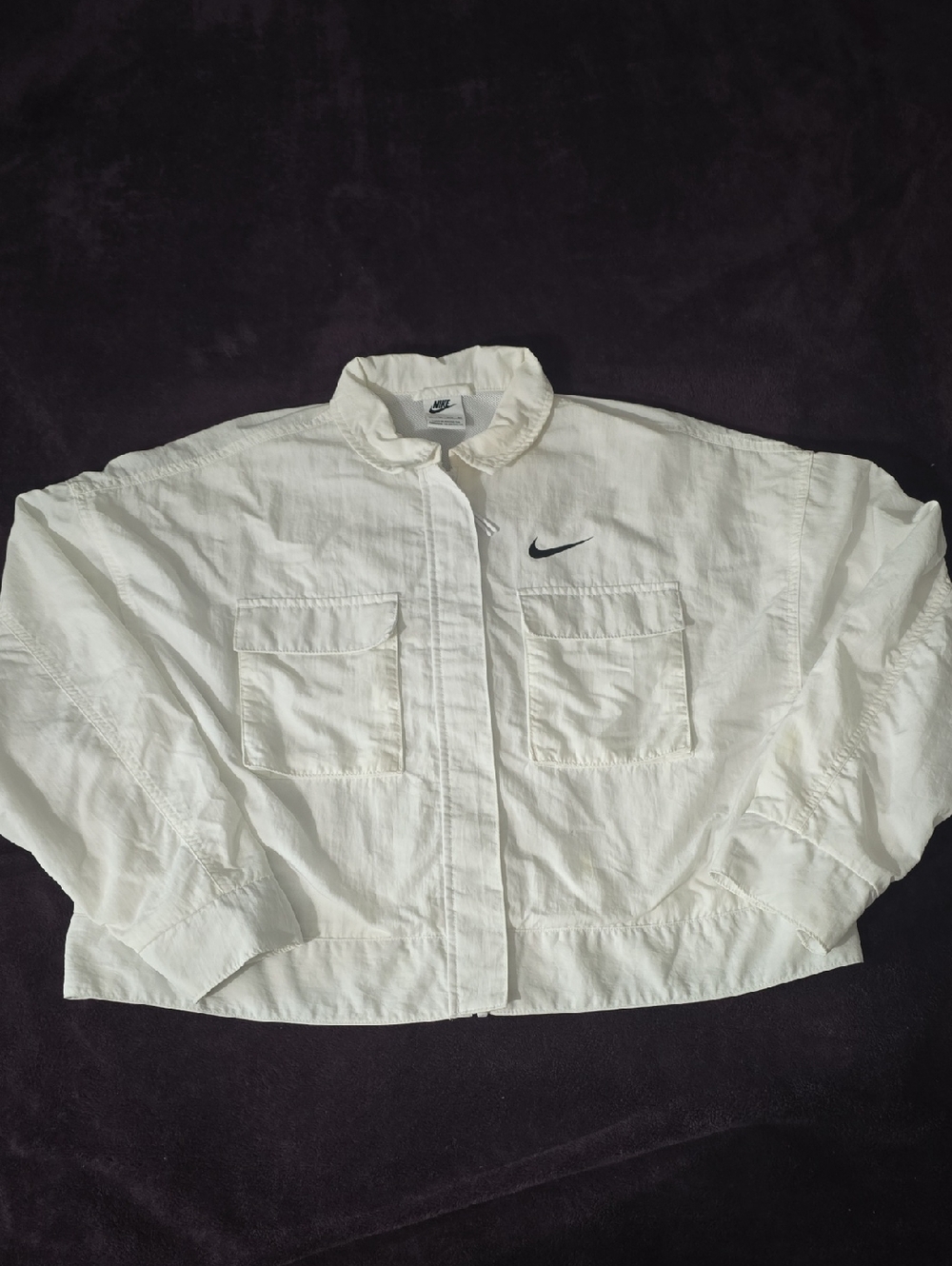 Nike White Cropped Bomber Jacket with Swoosh
